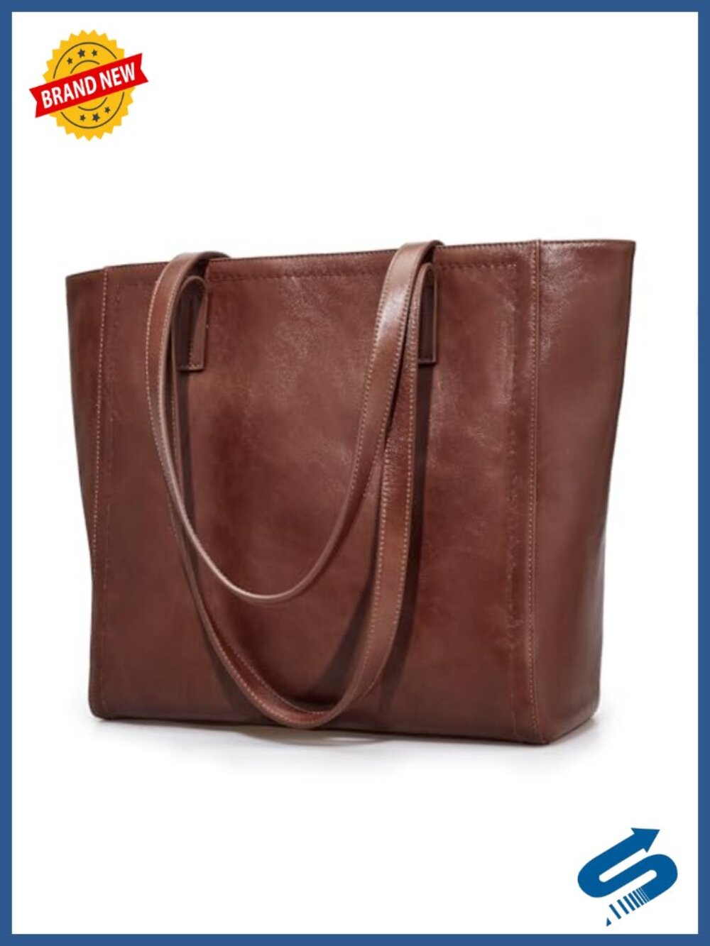 Genuine Leather Vintage Work Tote Bag with 14in Laptop Sleeve